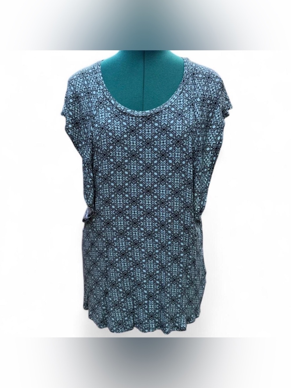 GNW Teal and Black Geometric Scoop-Neck Tunic